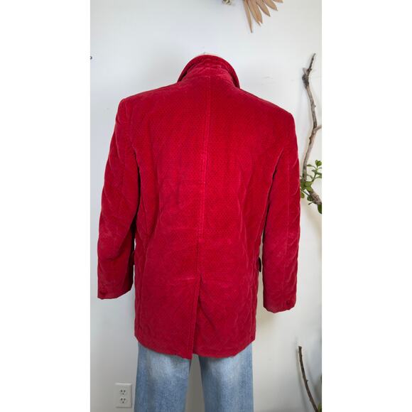 VTG Emporio Armani Red Quilted Velvet Blazer for Women |Designer Jacket Size 44 - Picture 4 of 7